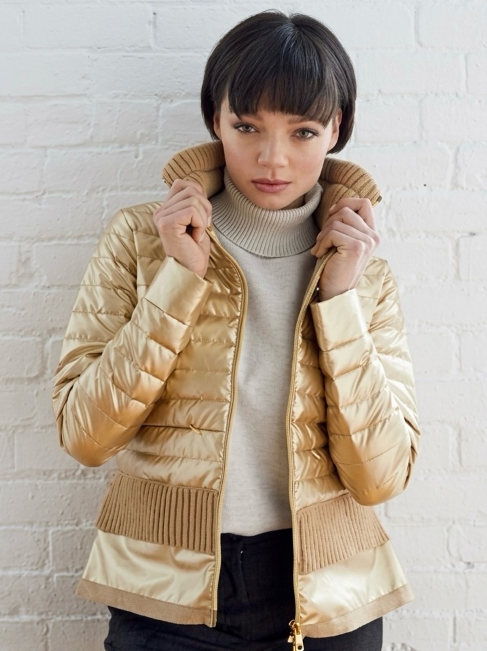 Adroit Atelier Olivia Metallic Gold Down Quilted Puffer Jacket Coat Size 2 US M